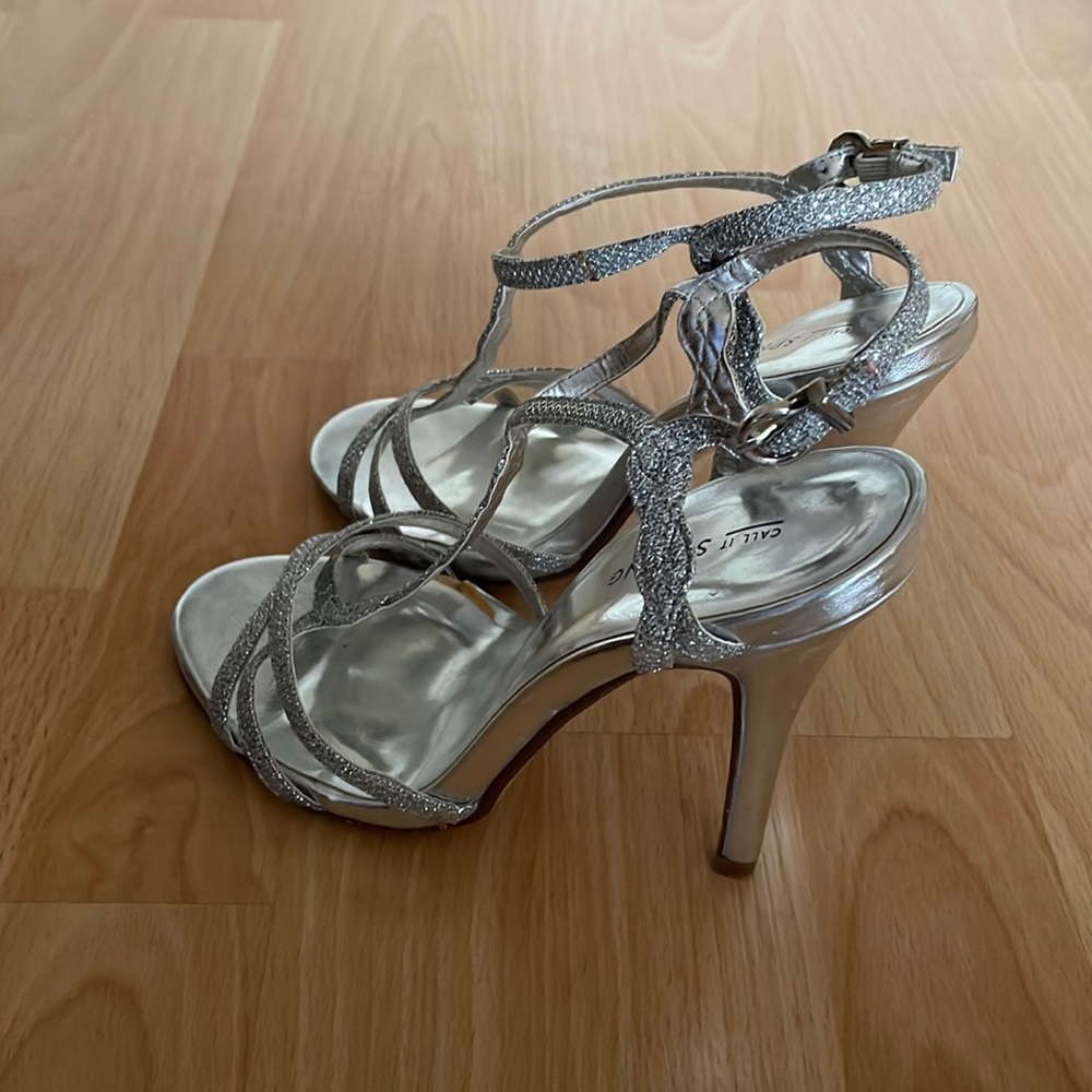 Call It Spring, 4 inch silver heels, size 7
